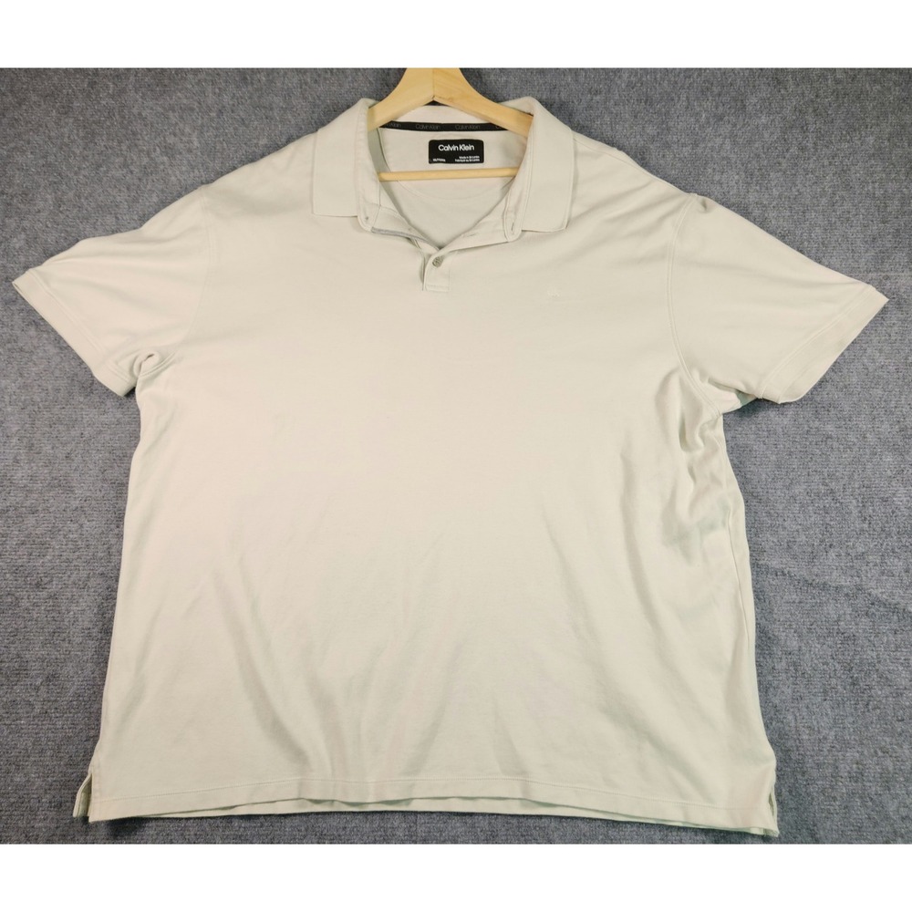 Calvin Klein Polo Shirt Mens XXL 40M6431 Beige Short Sleeve Cotton EUC